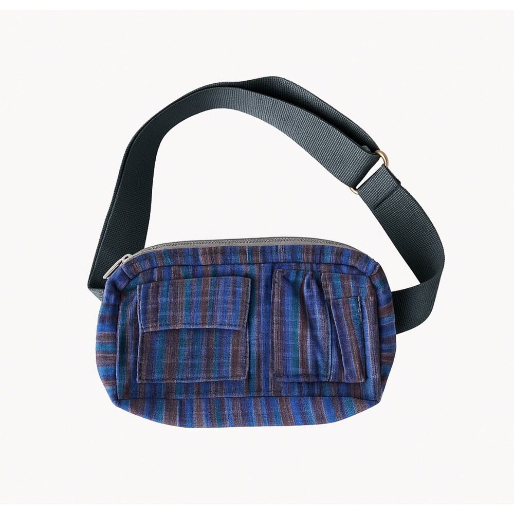 Boho Striped Corduroy Fanny Pack Crossbody Waist Belt Bag Adjustable Strap